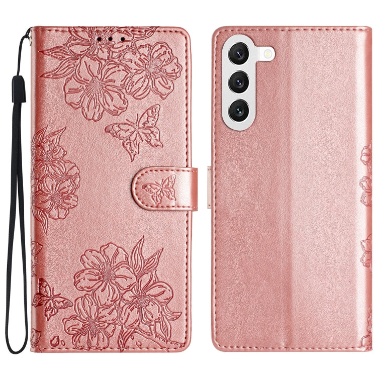 For Samsung Galaxy S23+ 5G Cherry Blossom Butterfly Skin Feel Embossed PU Phone Case(Rose Gold) - HoMEdemic™ 