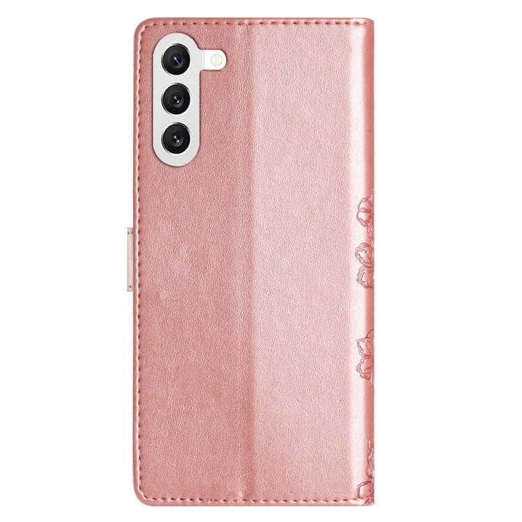 For Samsung Galaxy S23+ 5G Cherry Blossom Butterfly Skin Feel Embossed PU Phone Case(Rose Gold) - HoMEdemic™ 