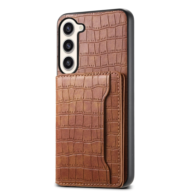 For Samsung Galaxy S23+ 5G Crocodile Texture Card Bag Design Full Coverage Phone Case(Brown) - HoMEdemic™ 
