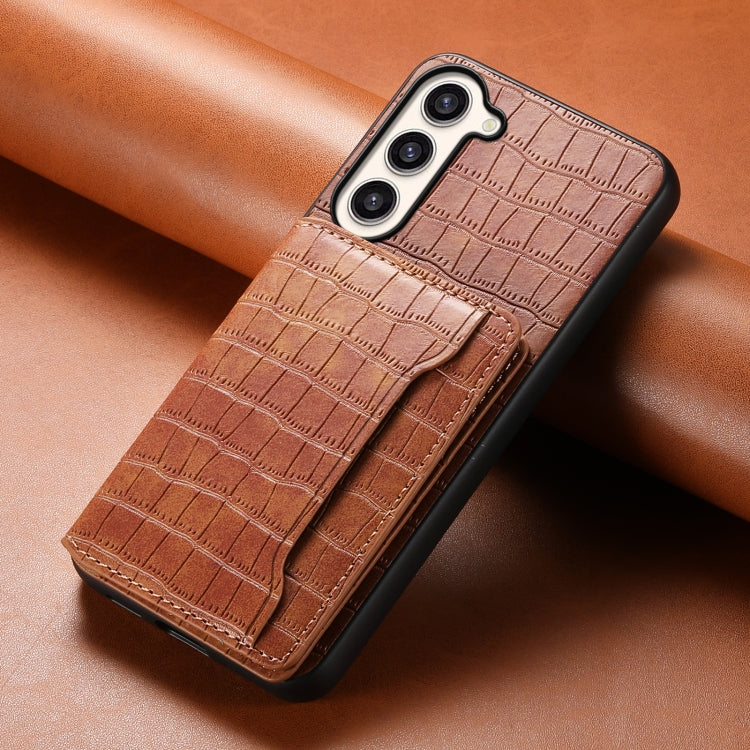 For Samsung Galaxy S23+ 5G Crocodile Texture Card Bag Design Full Coverage Phone Case(Brown) - HoMEdemic™ 