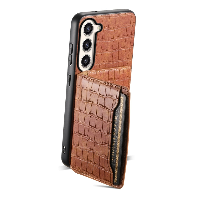 For Samsung Galaxy S23+ 5G Crocodile Texture Card Bag Design Full Coverage Phone Case(Brown) - HoMEdemic™ 