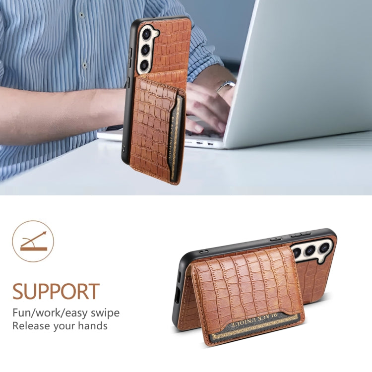 For Samsung Galaxy S23+ 5G Crocodile Texture Card Bag Design Full Coverage Phone Case(Brown) - HoMEdemic™ 