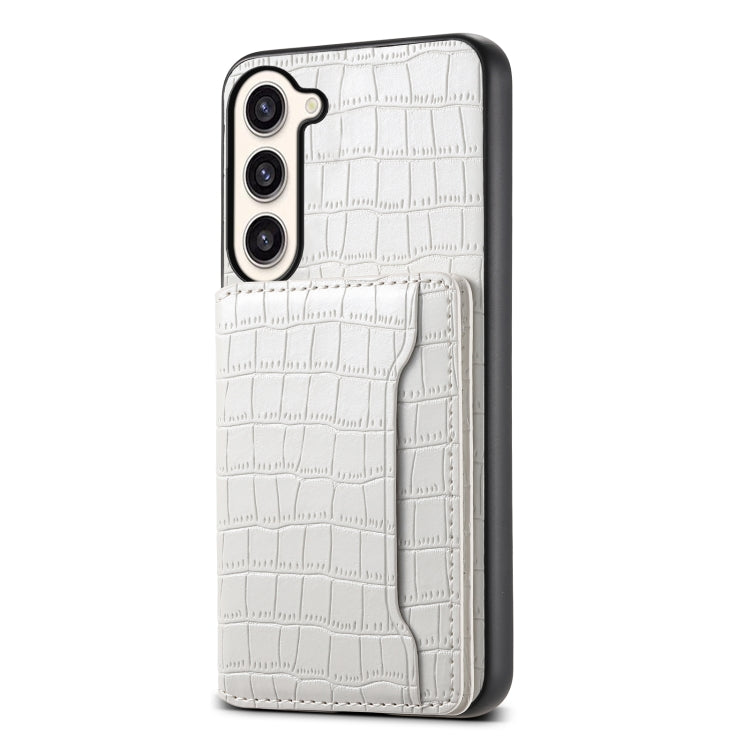 For Samsung Galaxy S23+ 5G Crocodile Texture Card Bag Design Full Coverage Phone Case(White) - HoMEdemic™ 
