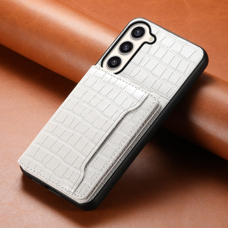 For Samsung Galaxy S23+ 5G Crocodile Texture Card Bag Design Full Coverage Phone Case(White) - HoMEdemic™ 