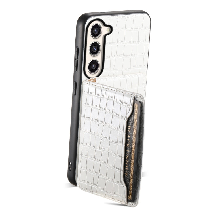 For Samsung Galaxy S23+ 5G Crocodile Texture Card Bag Design Full Coverage Phone Case(White) - HoMEdemic™ 