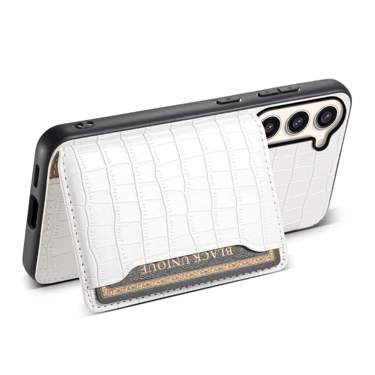 For Samsung Galaxy S23+ 5G Crocodile Texture Card Bag Design Full Coverage Phone Case(White) - HoMEdemic™ 