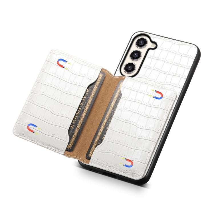 For Samsung Galaxy S23+ 5G Crocodile Texture Card Bag Design Full Coverage Phone Case(White) - HoMEdemic™ 