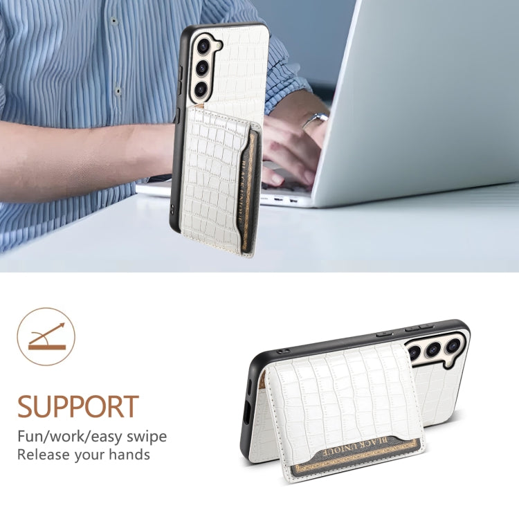 For Samsung Galaxy S23+ 5G Crocodile Texture Card Bag Design Full Coverage Phone Case(White) - HoMEdemic™ 