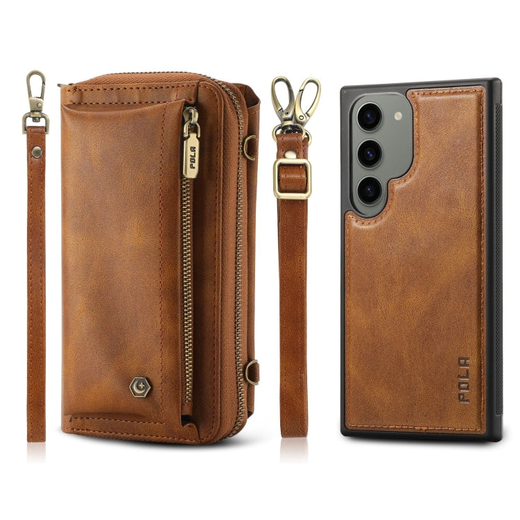 For Samsung Galaxy S23+ 5G Crossbody Multi-functional Zipper Wallet Leather Phone Case(Brown) - HoMEdemic™ 