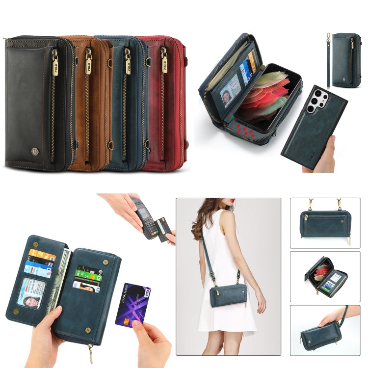 For Samsung Galaxy S23+ 5G Crossbody Multi-functional Zipper Wallet Leather Phone Case(Brown) - HoMEdemic™ 