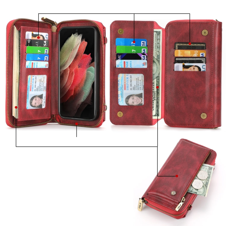 For Samsung Galaxy S23+ 5G Crossbody Multi-functional Zipper Wallet Leather Phone Case(Red) - HoMEdemic™ 