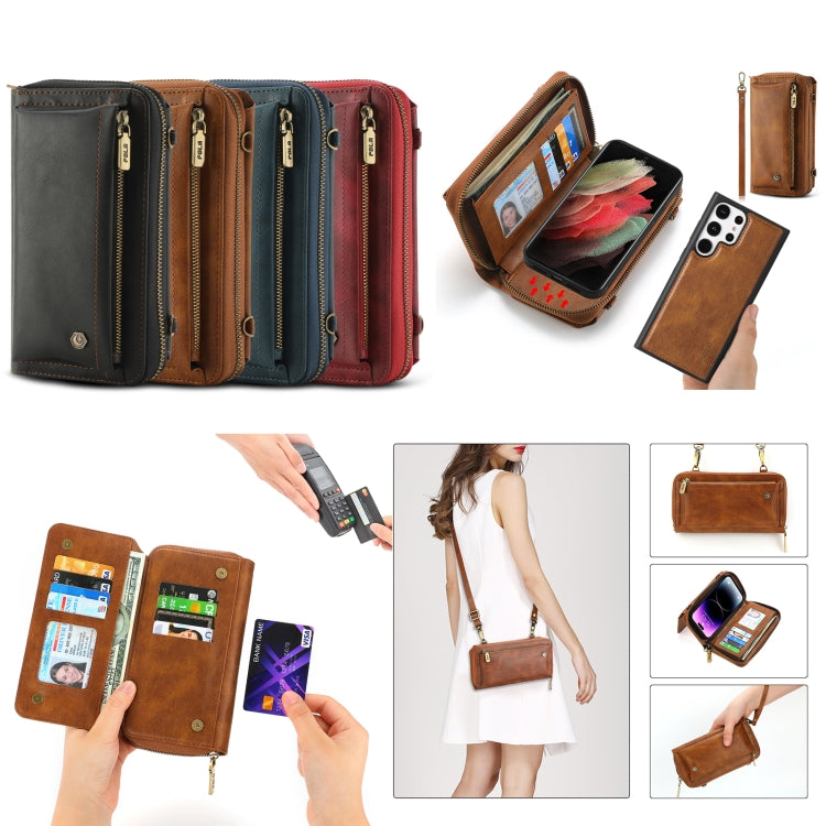 For Samsung Galaxy S23+ 5G Crossbody Multi-functional Zipper Wallet Leather Phone Case(Red) - HoMEdemic™ 
