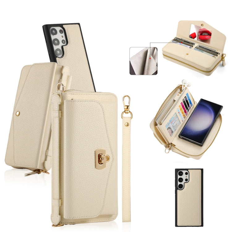 For Samsung Galaxy S23+ 5G Crossbody Multi-functional Zipper Wallet Litchi Leather Phone Case(Beige) - HoMEdemic™ 