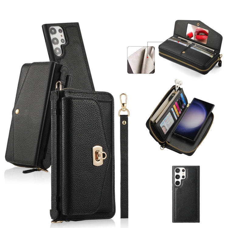 For Samsung Galaxy S23+ 5G Crossbody Multi-functional Zipper Wallet Litchi Leather Phone Case(Black) - HoMEdemic™ 