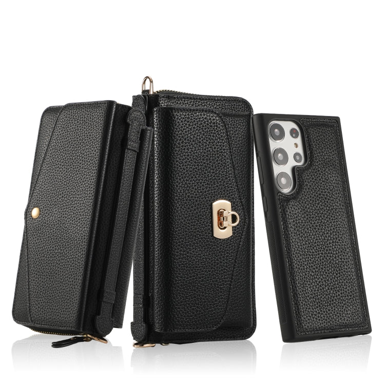 For Samsung Galaxy S23+ 5G Crossbody Multi-functional Zipper Wallet Litchi Leather Phone Case(Black) - HoMEdemic™ 