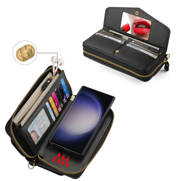 For Samsung Galaxy S23+ 5G Crossbody Multi-functional Zipper Wallet Litchi Leather Phone Case(Black) - HoMEdemic™ 