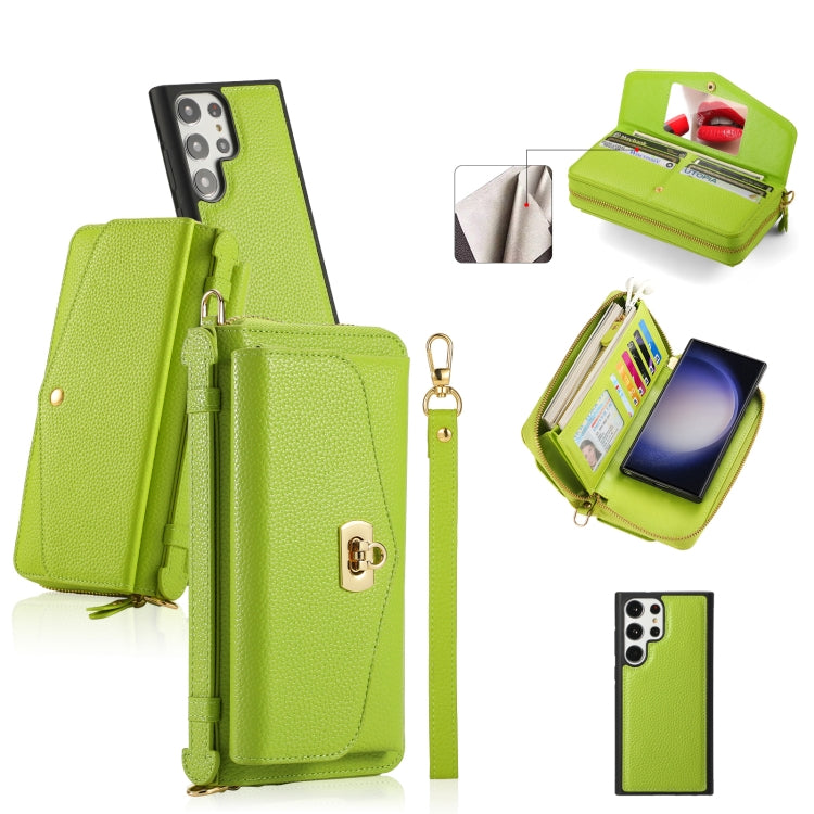 For Samsung Galaxy S23+ 5G Crossbody Multi-functional Zipper Wallet Litchi Leather Phone Case(Green) - HoMEdemic™ 