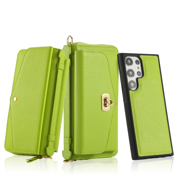 For Samsung Galaxy S23+ 5G Crossbody Multi-functional Zipper Wallet Litchi Leather Phone Case(Green) - HoMEdemic™ 