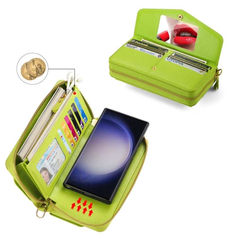 For Samsung Galaxy S23+ 5G Crossbody Multi-functional Zipper Wallet Litchi Leather Phone Case(Green) - HoMEdemic™ 