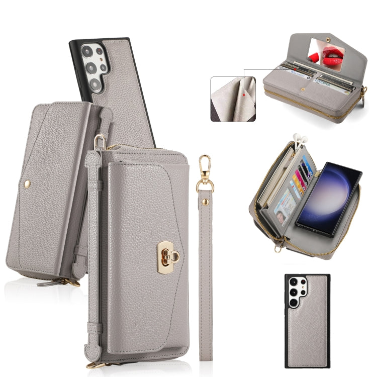 For Samsung Galaxy S23+ 5G Crossbody Multi-functional Zipper Wallet Litchi Leather Phone Case(Grey) - HoMEdemic™ 