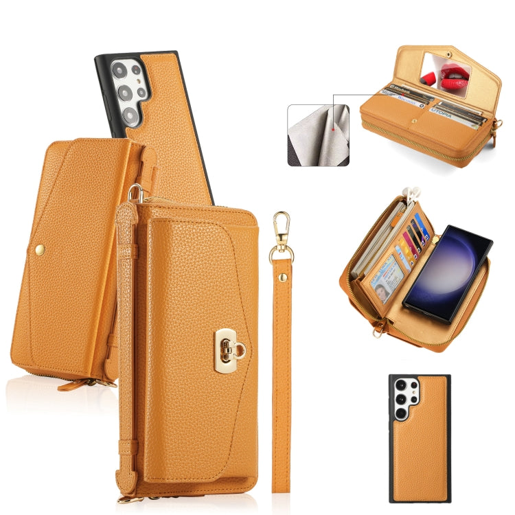 For Samsung Galaxy S23+ 5G Crossbody Multi-functional Zipper Wallet Litchi Leather Phone Case(Orange) - HoMEdemic™ 