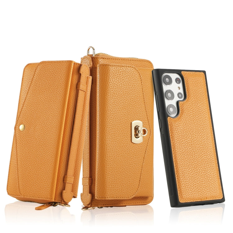 For Samsung Galaxy S23+ 5G Crossbody Multi-functional Zipper Wallet Litchi Leather Phone Case(Orange) - HoMEdemic™ 