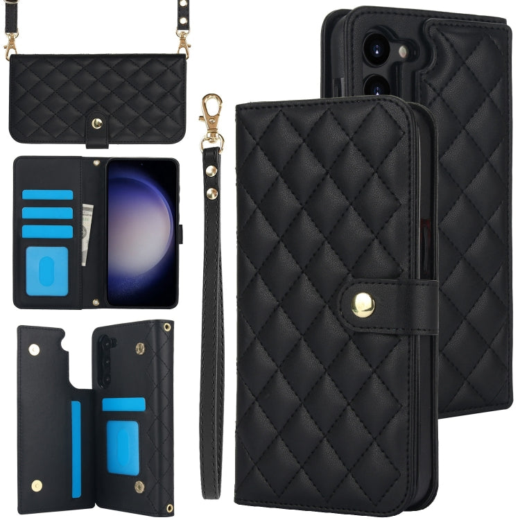 For Samsung Galaxy S23+ 5G Crossbody Multifunction Rhombic Leather Phone Case(Black) - HoMEdemic™ 