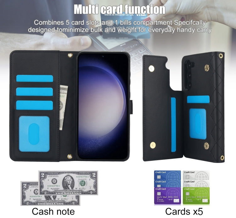 For Samsung Galaxy S23+ 5G Crossbody Multifunction Rhombic Leather Phone Case(Black) - HoMEdemic™ 