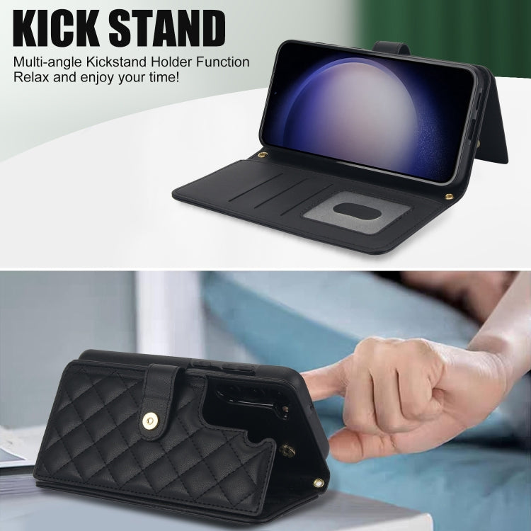 For Samsung Galaxy S23+ 5G Crossbody Multifunction Rhombic Leather Phone Case(Black) - HoMEdemic™ 