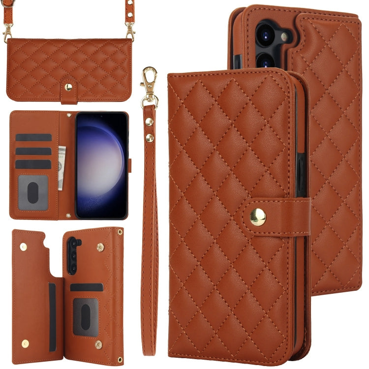 For Samsung Galaxy S23+ 5G Crossbody Multifunction Rhombic Leather Phone Case(Brown) - HoMEdemic™ 