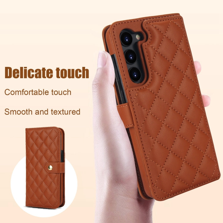 For Samsung Galaxy S23+ 5G Crossbody Multifunction Rhombic Leather Phone Case(Brown) - HoMEdemic™ 
