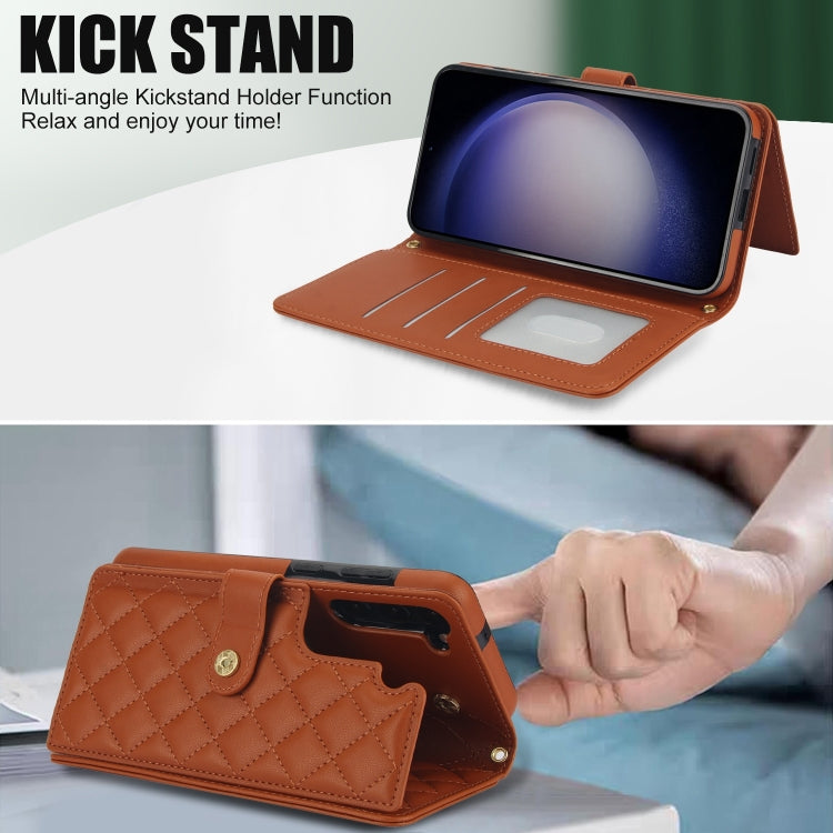For Samsung Galaxy S23+ 5G Crossbody Multifunction Rhombic Leather Phone Case(Brown) - HoMEdemic™ 