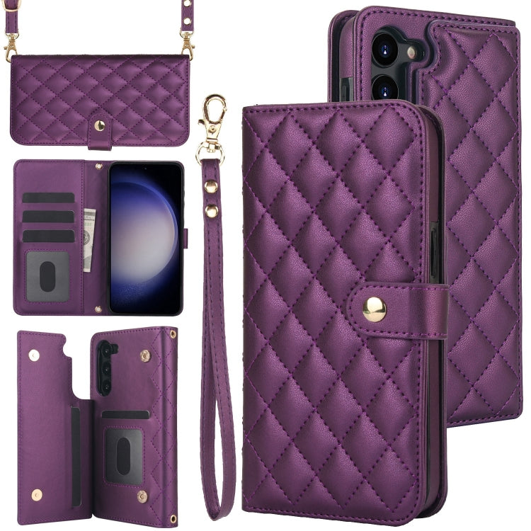 For Samsung Galaxy S23+ 5G Crossbody Multifunction Rhombic Leather Phone Case(Dark Purple) - HoMEdemic™ 