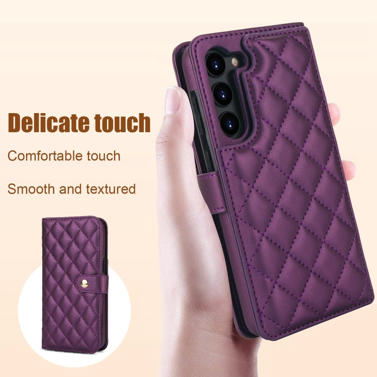 For Samsung Galaxy S23+ 5G Crossbody Multifunction Rhombic Leather Phone Case(Dark Purple) - HoMEdemic™ 