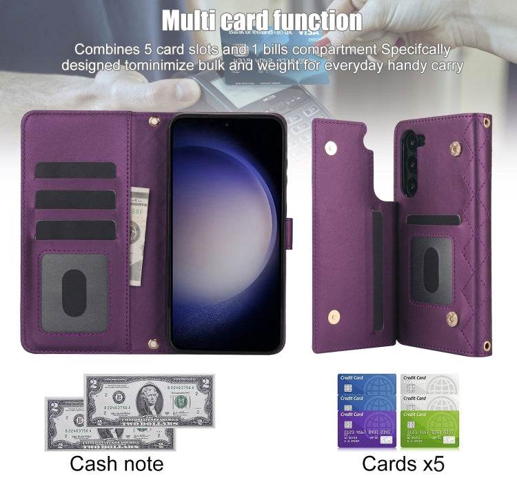 For Samsung Galaxy S23+ 5G Crossbody Multifunction Rhombic Leather Phone Case(Dark Purple) - HoMEdemic™ 