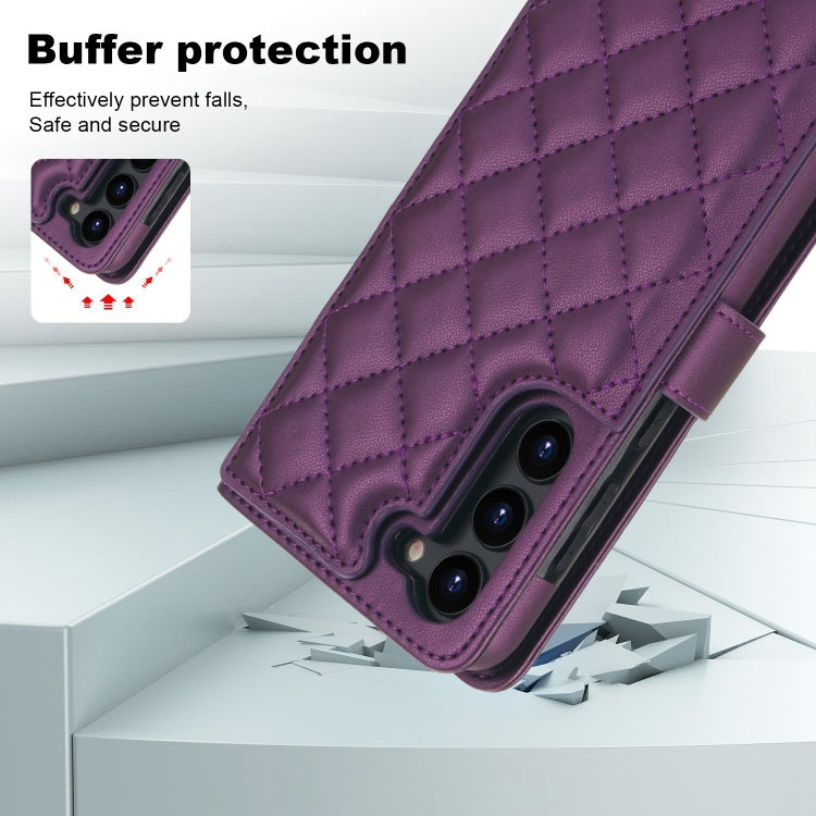 For Samsung Galaxy S23+ 5G Crossbody Multifunction Rhombic Leather Phone Case(Dark Purple) - HoMEdemic™ 