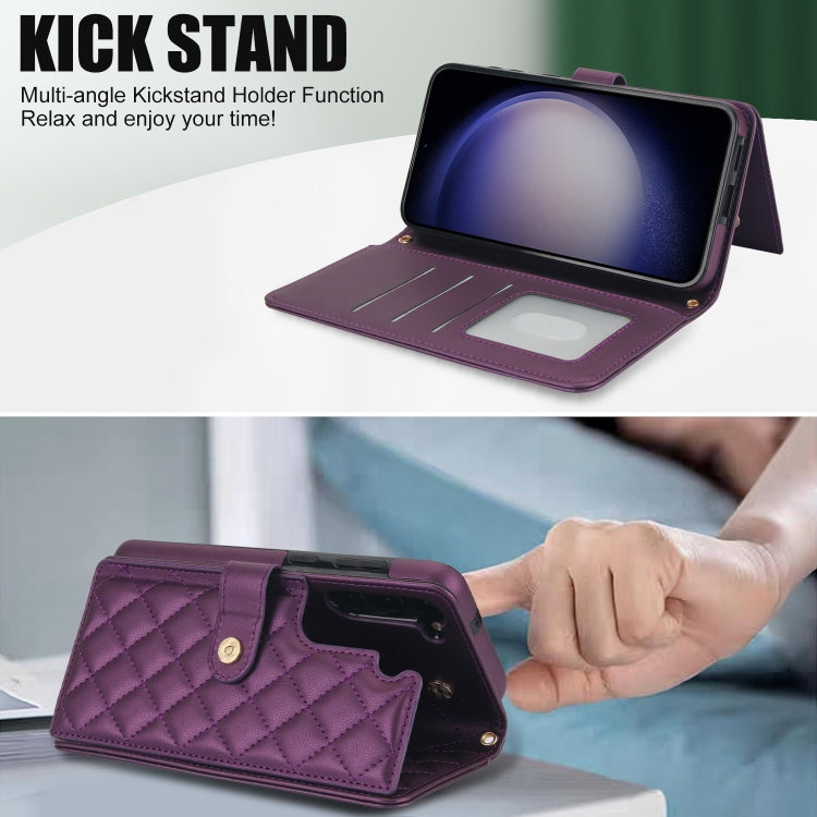 For Samsung Galaxy S23+ 5G Crossbody Multifunction Rhombic Leather Phone Case(Dark Purple) - HoMEdemic™ 
