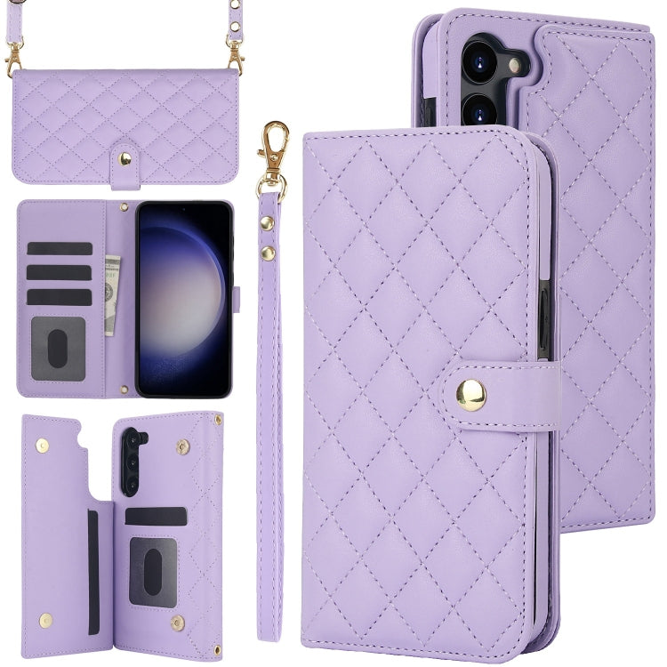 For Samsung Galaxy S23+ 5G Crossbody Multifunction Rhombic Leather Phone Case(Purple) - HoMEdemic™ 