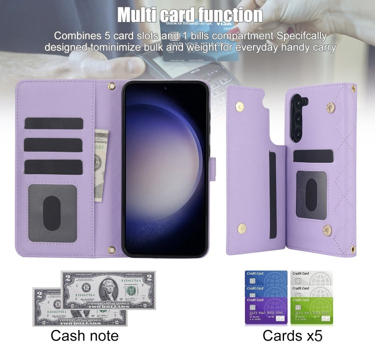 For Samsung Galaxy S23+ 5G Crossbody Multifunction Rhombic Leather Phone Case(Purple) - HoMEdemic™ 