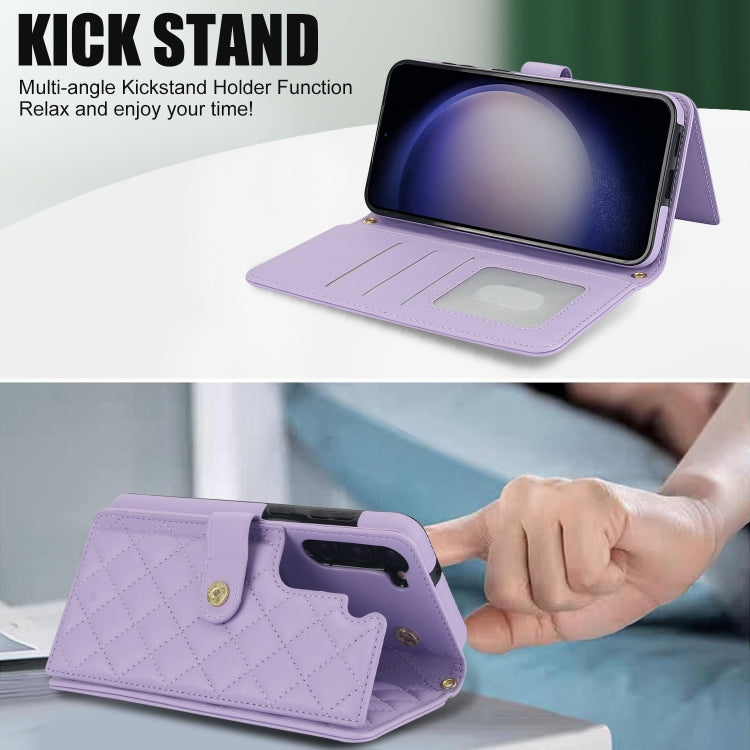 For Samsung Galaxy S23+ 5G Crossbody Multifunction Rhombic Leather Phone Case(Purple) - HoMEdemic™ 