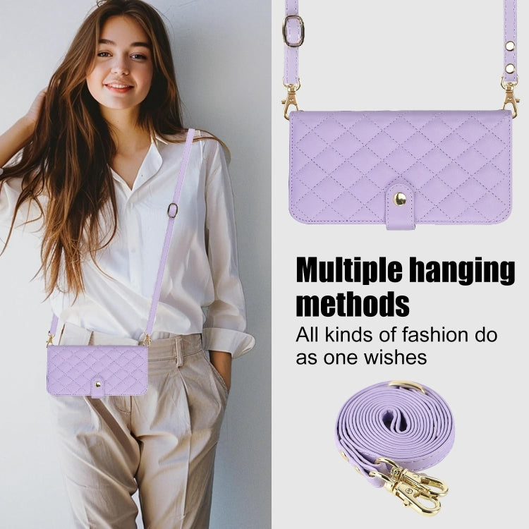 For Samsung Galaxy S23+ 5G Crossbody Multifunction Rhombic Leather Phone Case(Purple) - HoMEdemic™ 