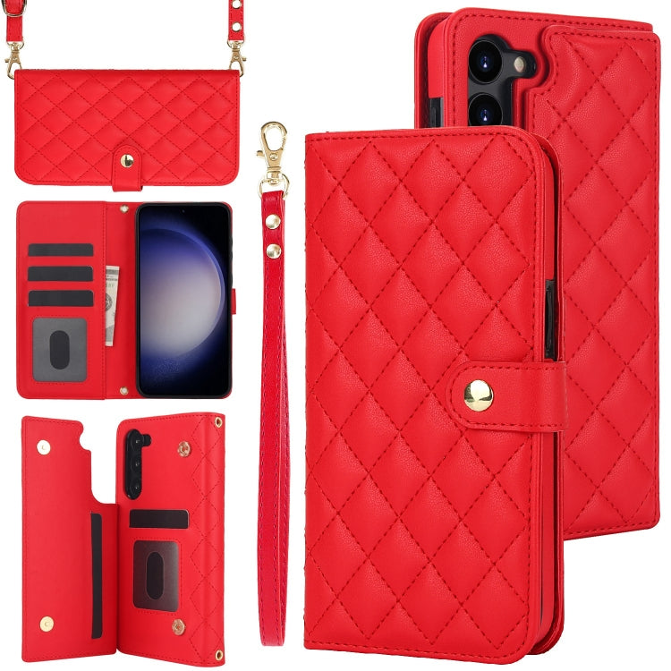 For Samsung Galaxy S23+ 5G Crossbody Multifunction Rhombic Leather Phone Case(Red) - HoMEdemic™ 