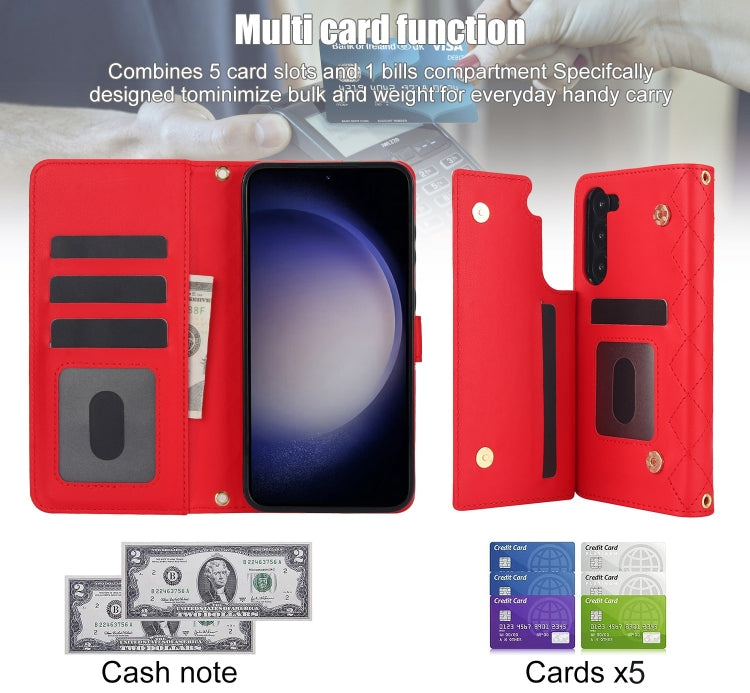 For Samsung Galaxy S23+ 5G Crossbody Multifunction Rhombic Leather Phone Case(Red) - HoMEdemic™ 