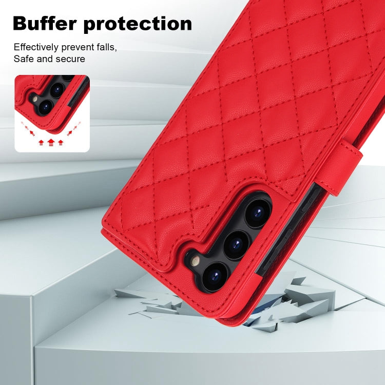 For Samsung Galaxy S23+ 5G Crossbody Multifunction Rhombic Leather Phone Case(Red) - HoMEdemic™ 