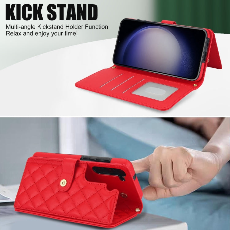 For Samsung Galaxy S23+ 5G Crossbody Multifunction Rhombic Leather Phone Case(Red) - HoMEdemic™ 