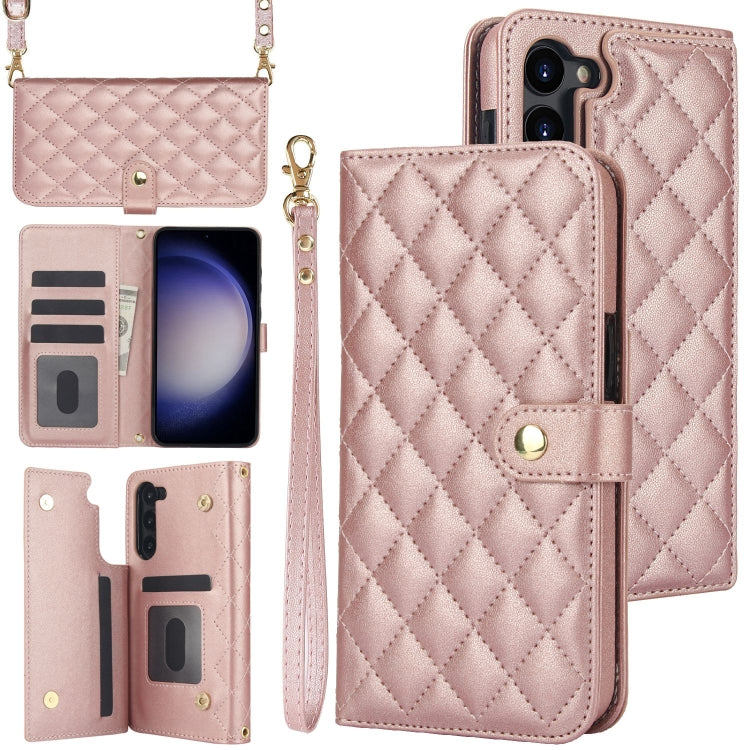 For Samsung Galaxy S23+ 5G Crossbody Multifunction Rhombic Leather Phone Case(Rose Gold) - HoMEdemic™ 