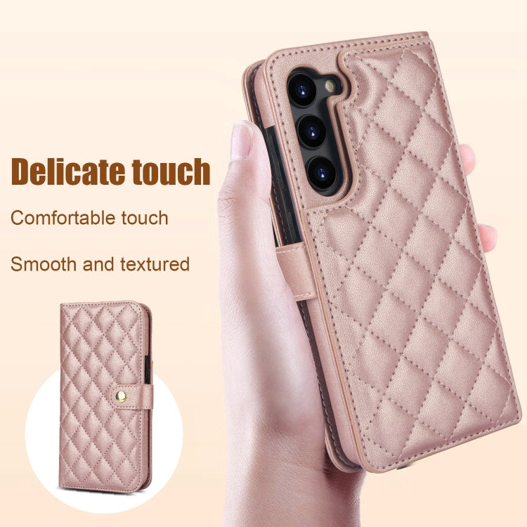 For Samsung Galaxy S23+ 5G Crossbody Multifunction Rhombic Leather Phone Case(Rose Gold) - HoMEdemic™ 