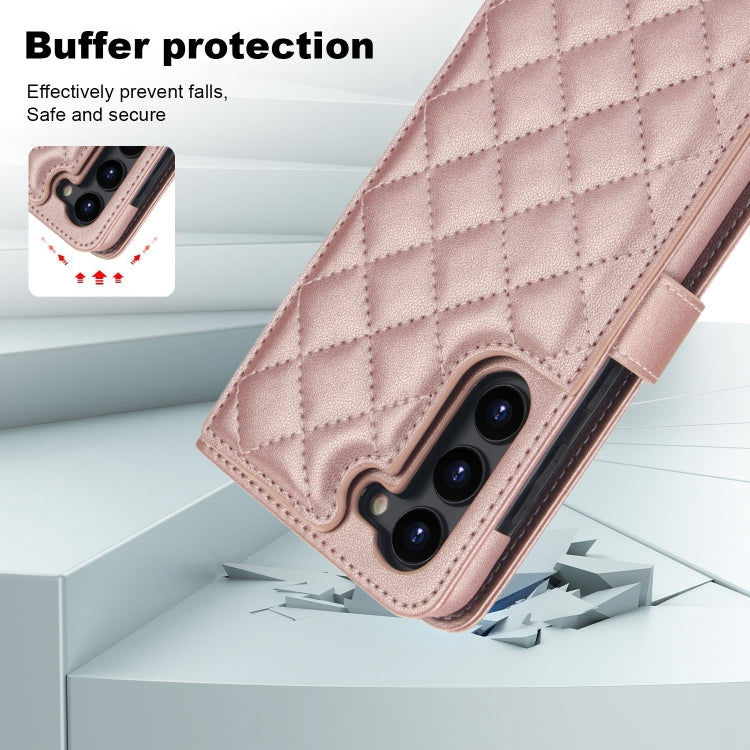 For Samsung Galaxy S23+ 5G Crossbody Multifunction Rhombic Leather Phone Case(Rose Gold) - HoMEdemic™ 