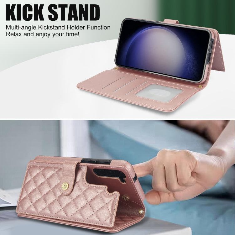 For Samsung Galaxy S23+ 5G Crossbody Multifunction Rhombic Leather Phone Case(Rose Gold) - HoMEdemic™ 