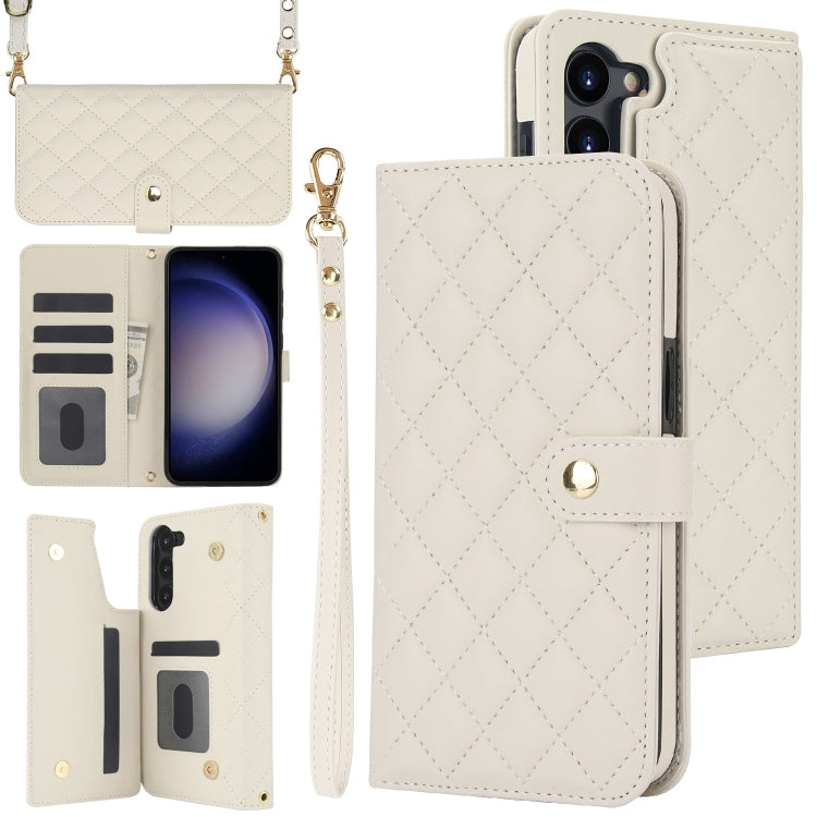 For Samsung Galaxy S23+ 5G Crossbody Multifunction Rhombic Leather Phone Case(White) - HoMEdemic™ 